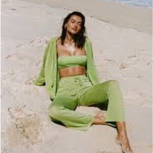 Meshki Shimmering Green Swim cover up and bikini set
